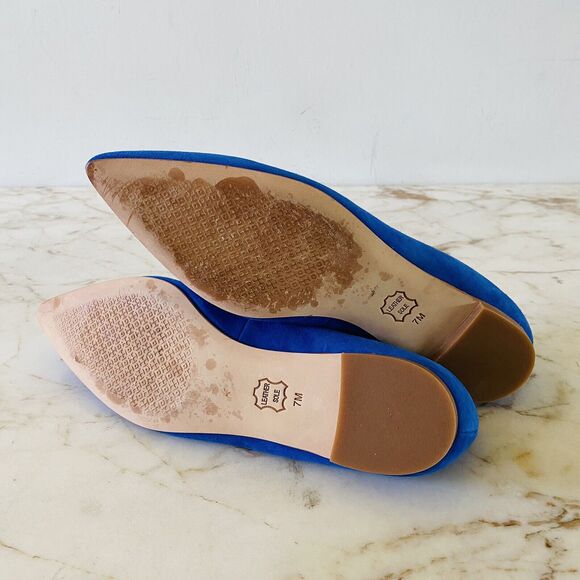 TORY BURCH Solid Blue Suede Leather Flats Gold Side Logo - US 7 - Picture 10 of 11